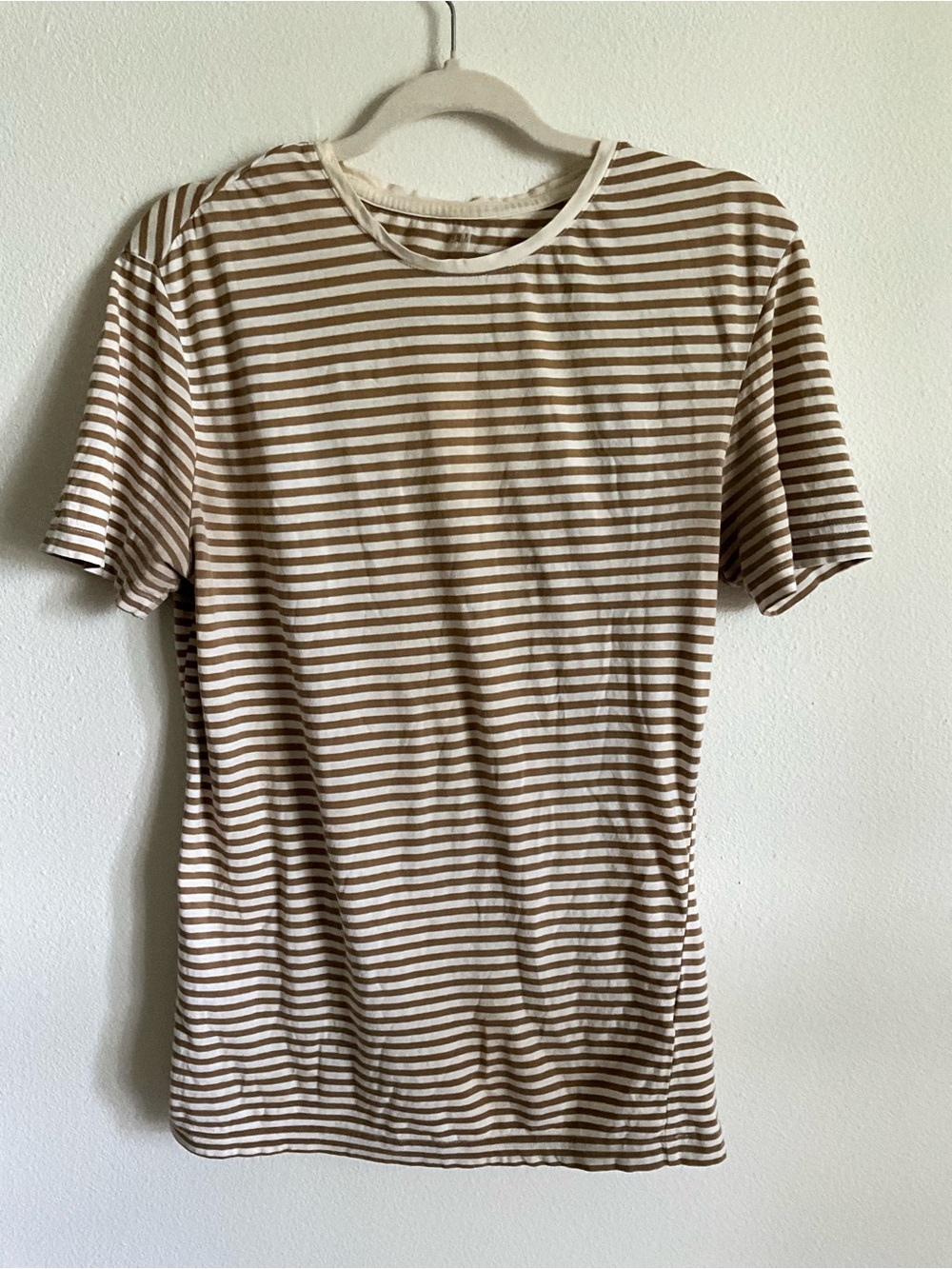 H&M Brown & White Striped Crew Neck Tee Small Slim fit